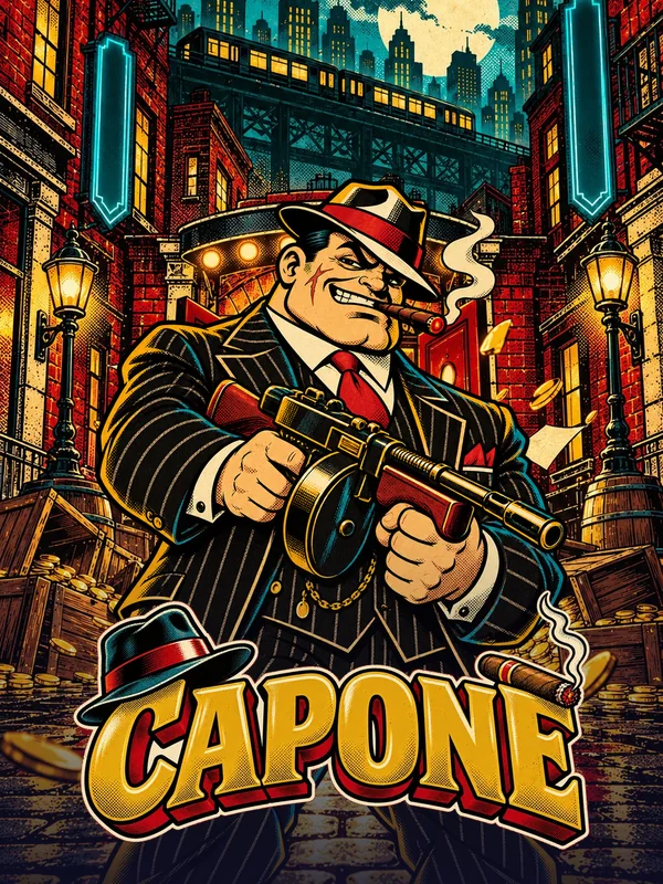 CAPONE: a 1920s gangster with a tommy gun in a Chicago alley